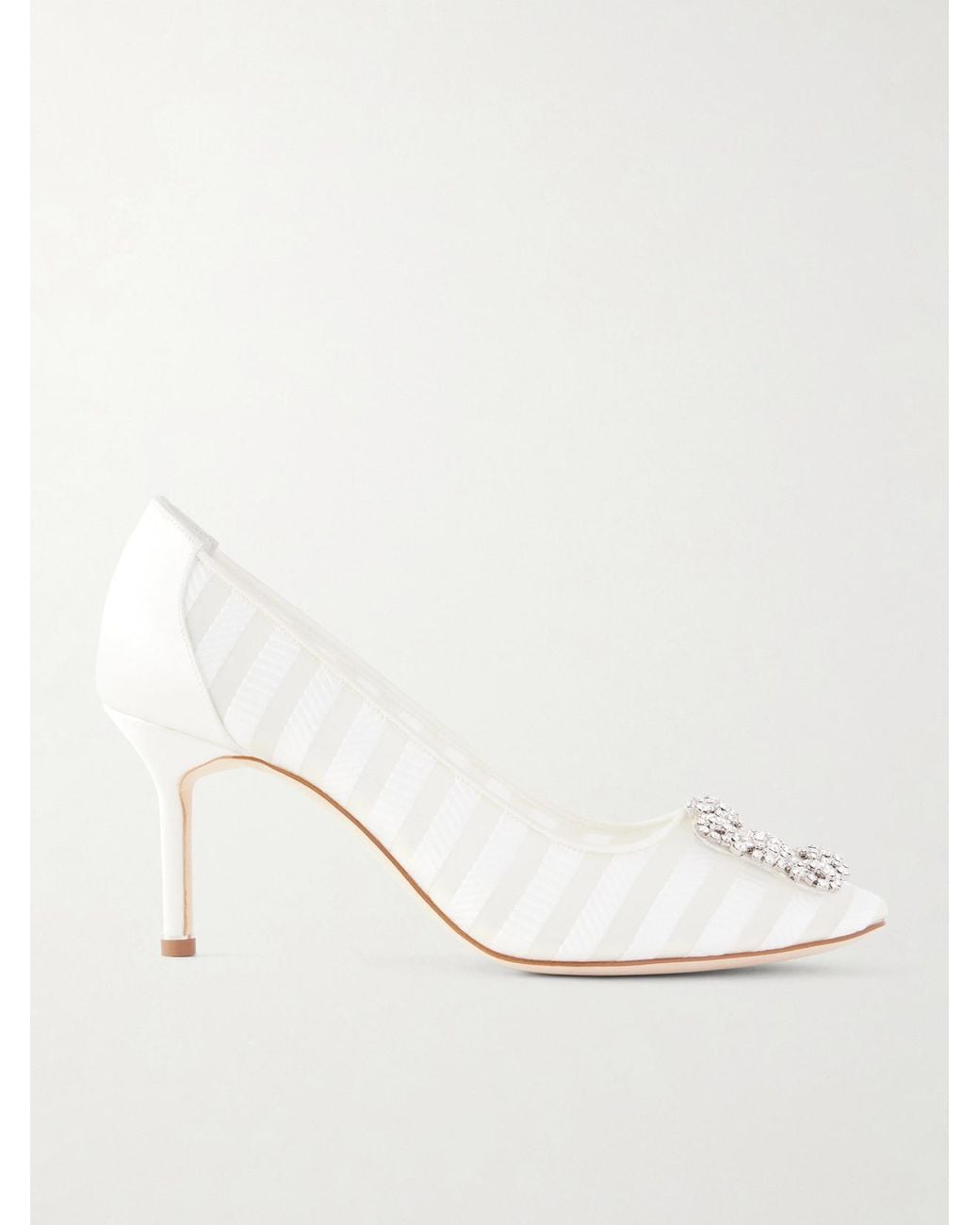 Manolo Blahnik Natural Hangisila 70 Leather And Mesh Pumps