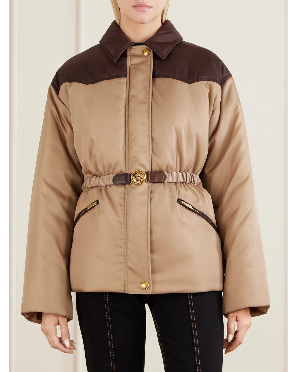 Versace Brown Belted Padded Shell Jacket