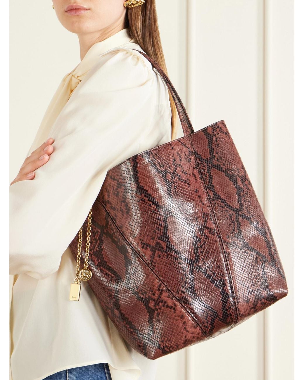 Chloé Multicolor Spin Embellished Snake-Effect Leather Tote