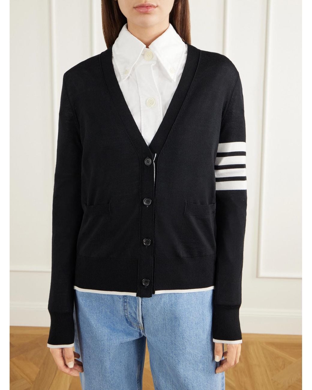 Thom Browne Black 4-Bar Wool Cardigan