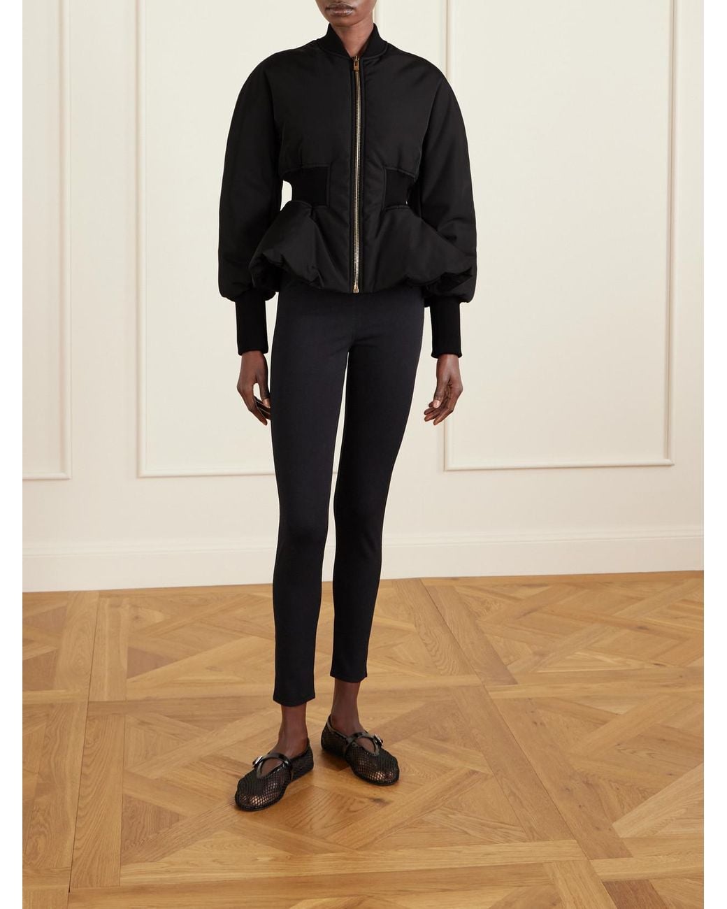 Alaïa Black Peplum Shell Bomber Jacket