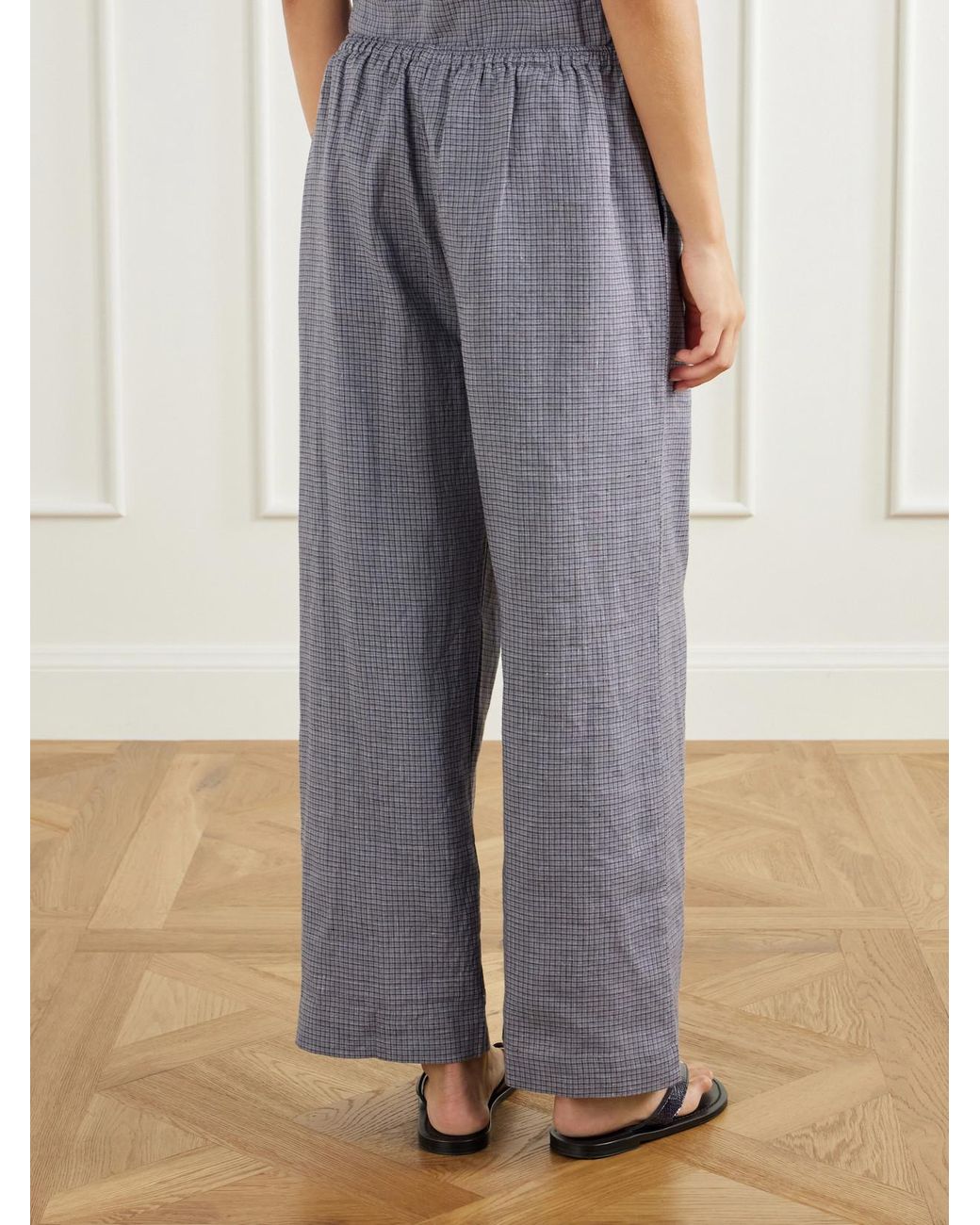 Deiji Studios Gray Ease Checked Linen Straight-Leg Pants