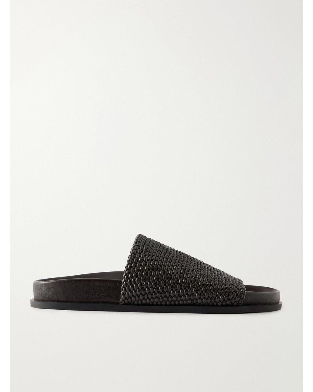 A.Emery Black Luca Woven Leather Slides
