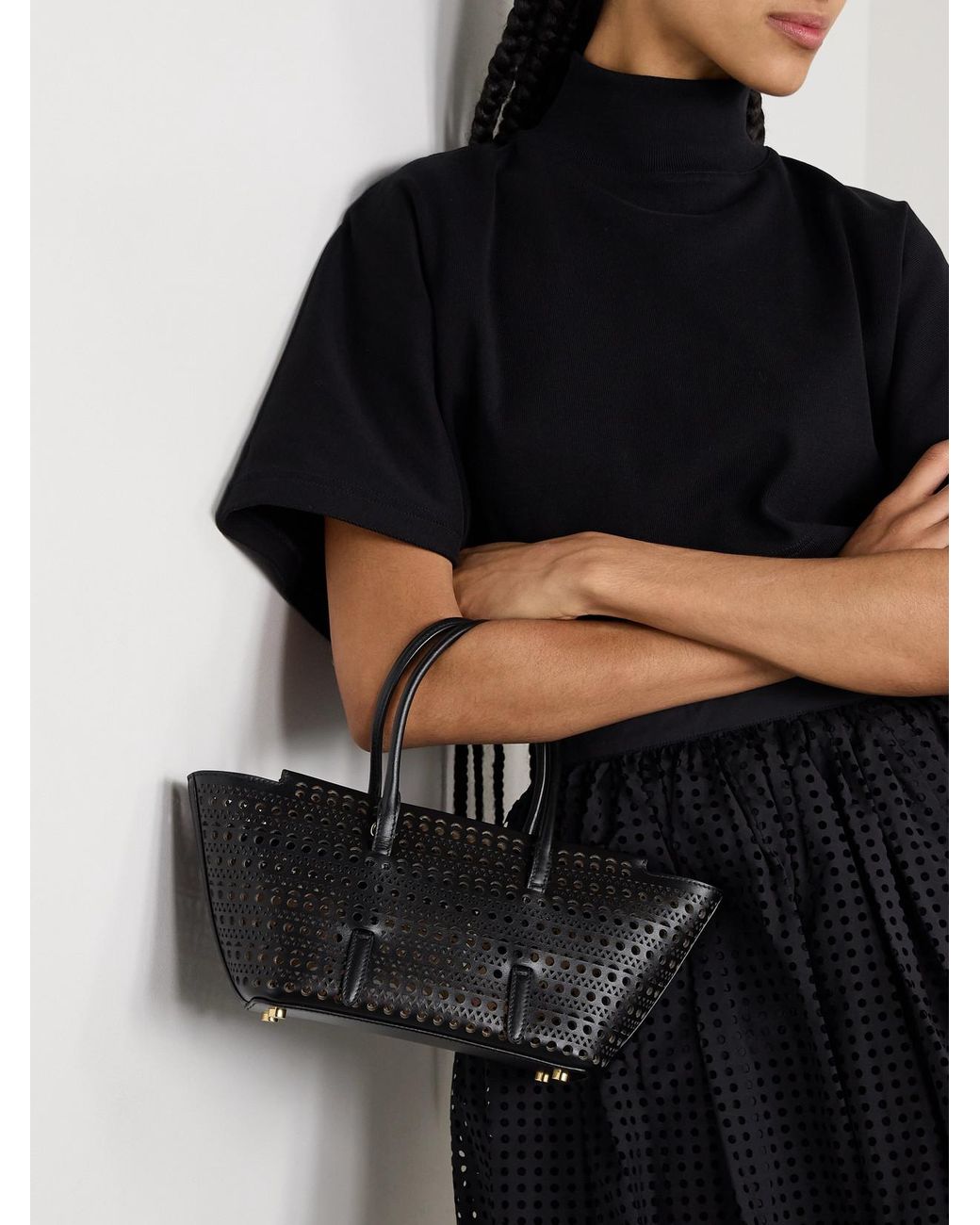 Alaïa Black New Mina 20 Laser-Cut Leather Tote