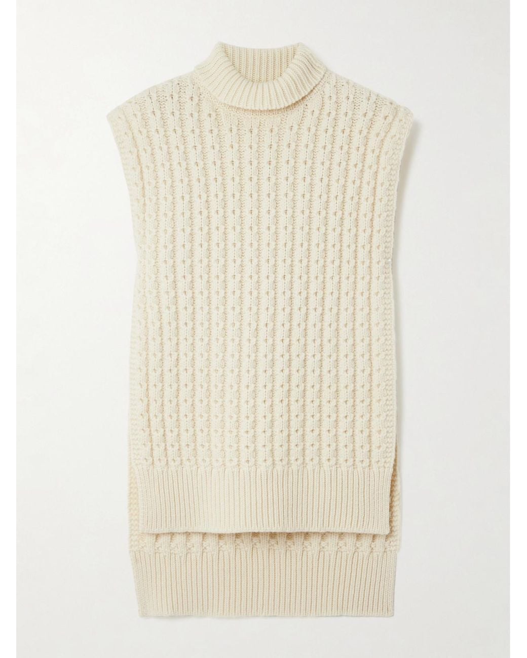 Alaïa Natural Oversized Belted Ribbed Wool Turtleneck Sweater Vest