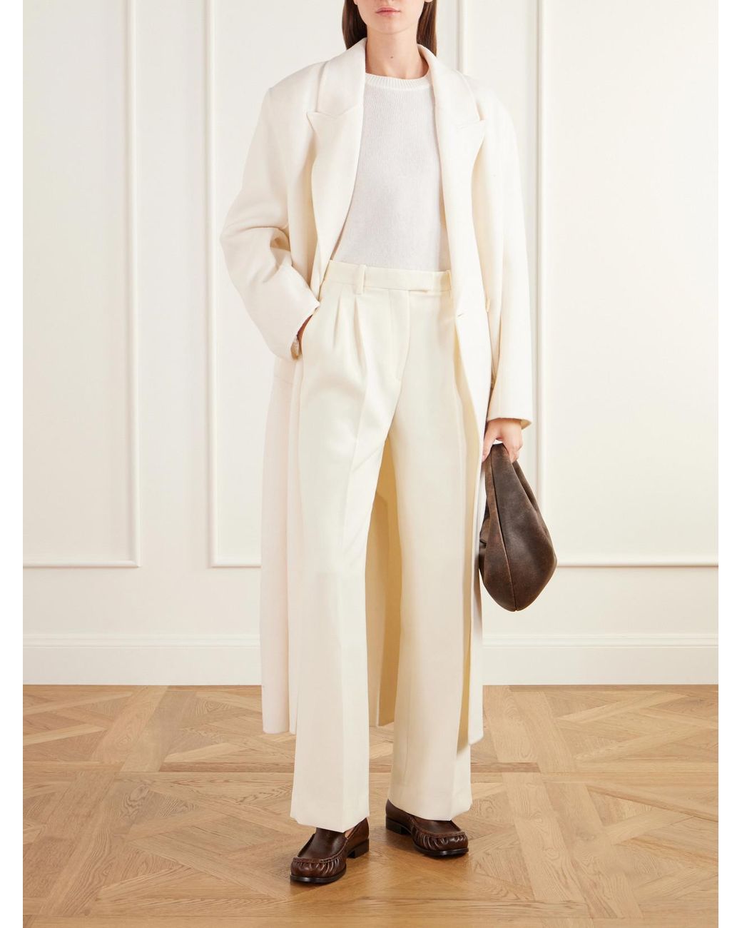Almala White Pleated Twill Straight-Leg Pants