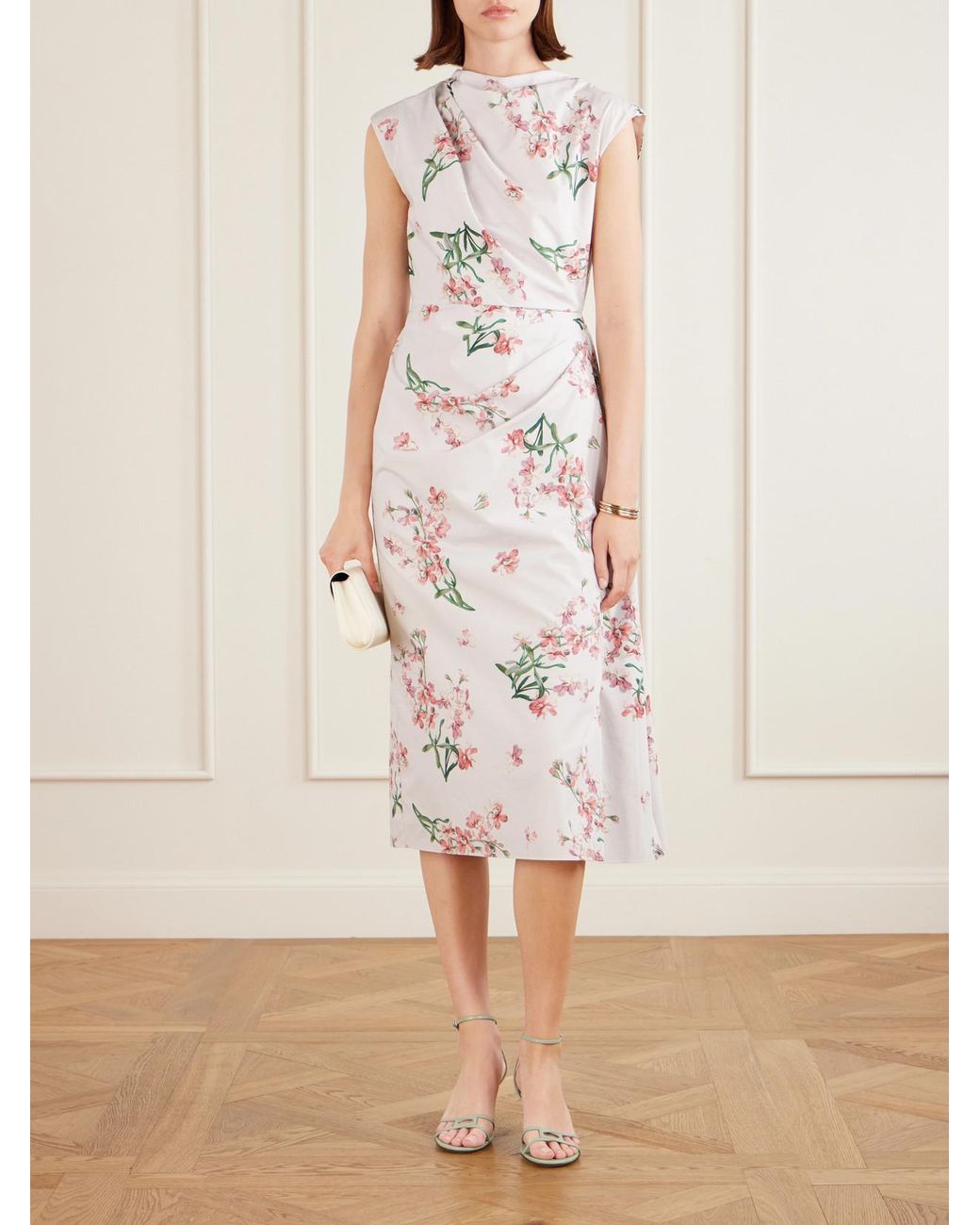 Erdem White Floral-Print Cotton-Poplin Midi Dress