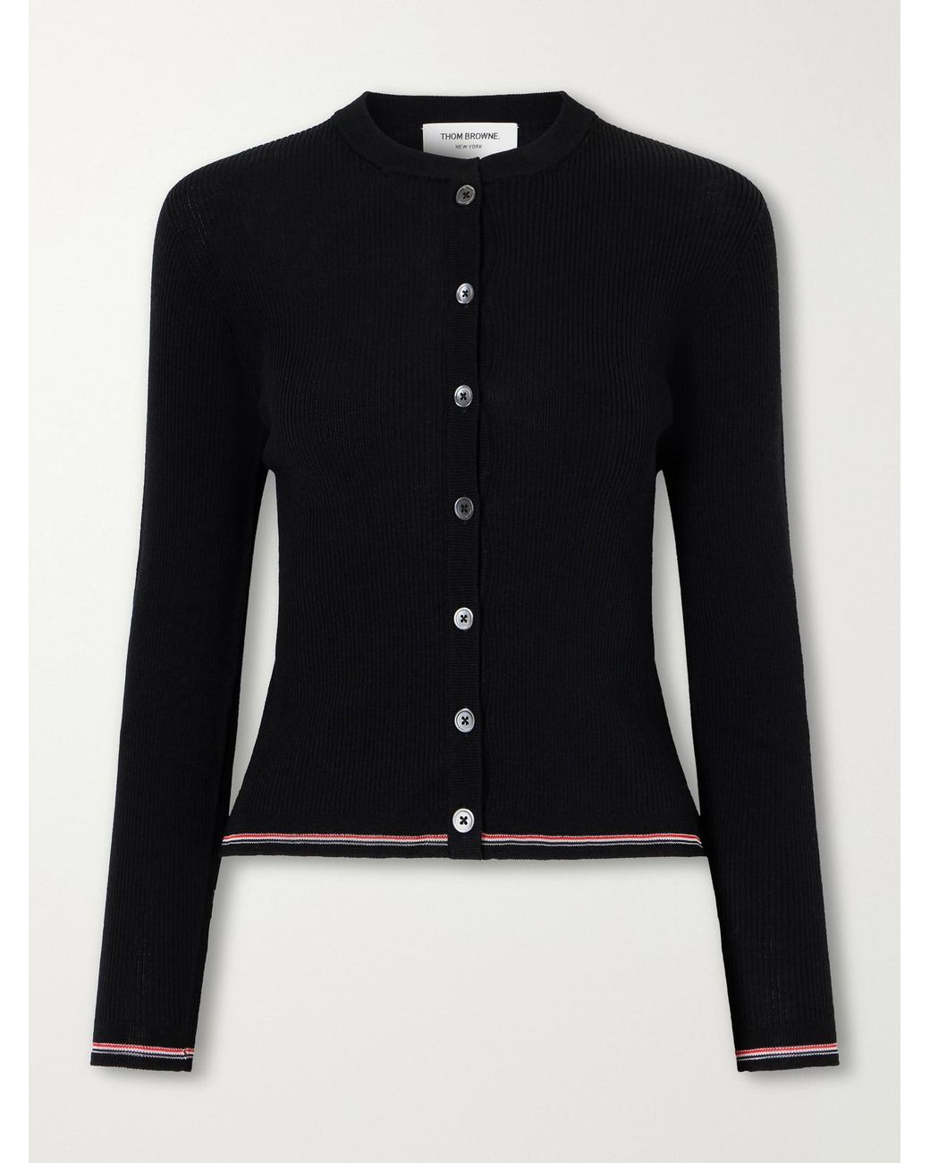 Thom Browne Black Ribbed Merino Wool Cardigan