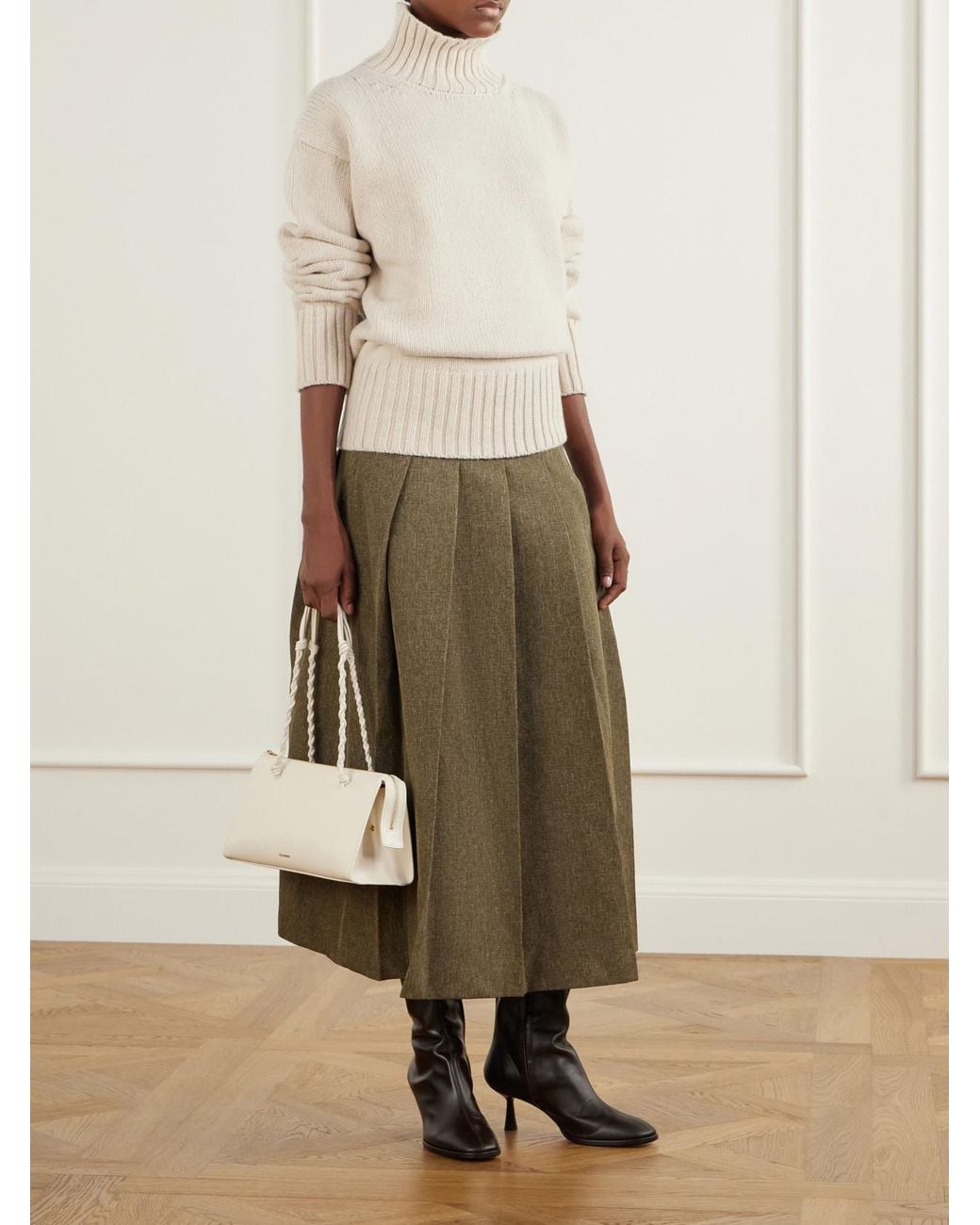 Rohe Green Pleated Grain De Poudre Midi Skirt