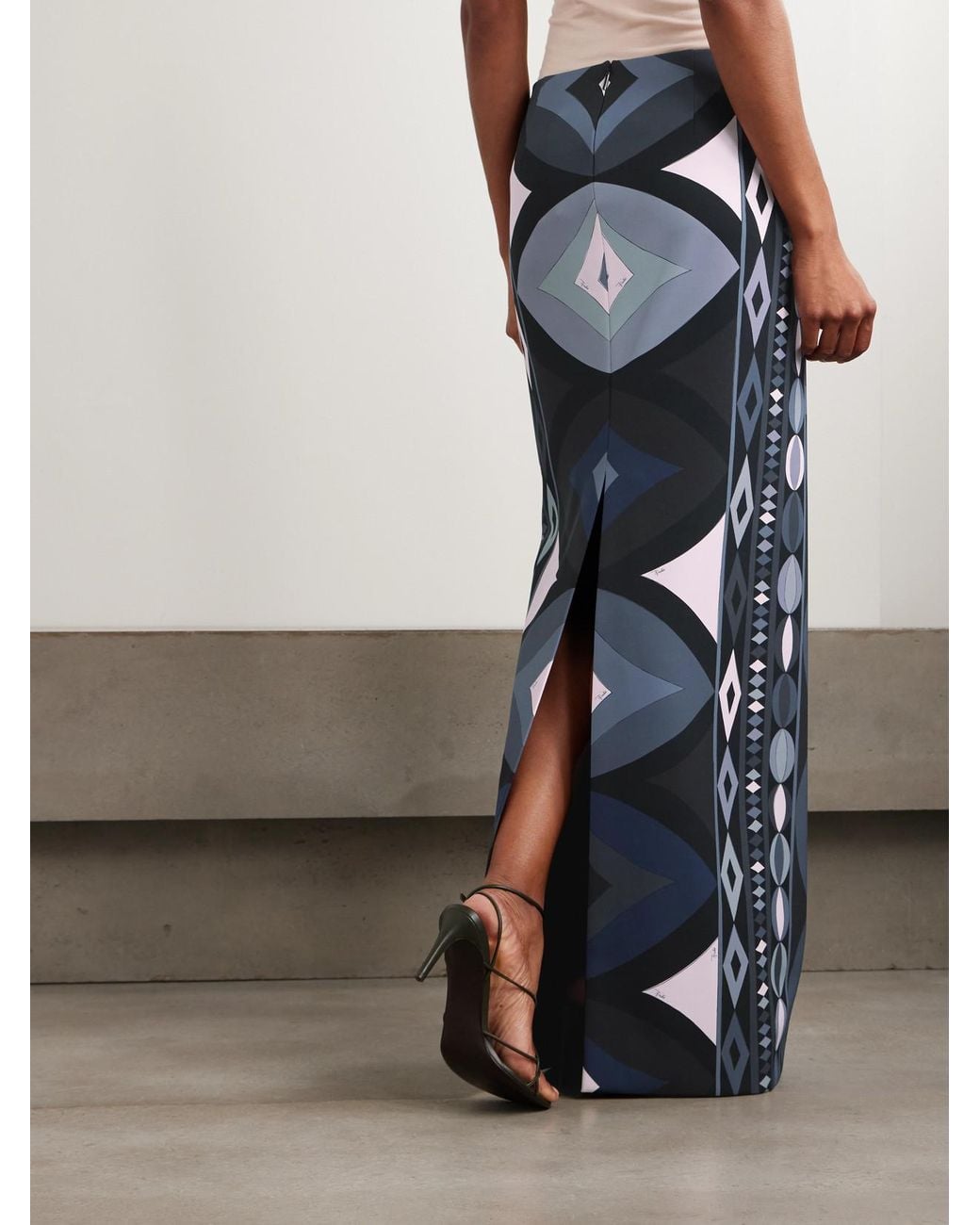 Emilio Pucci Blue Printed Stretch-Scuba Maxi Skirt