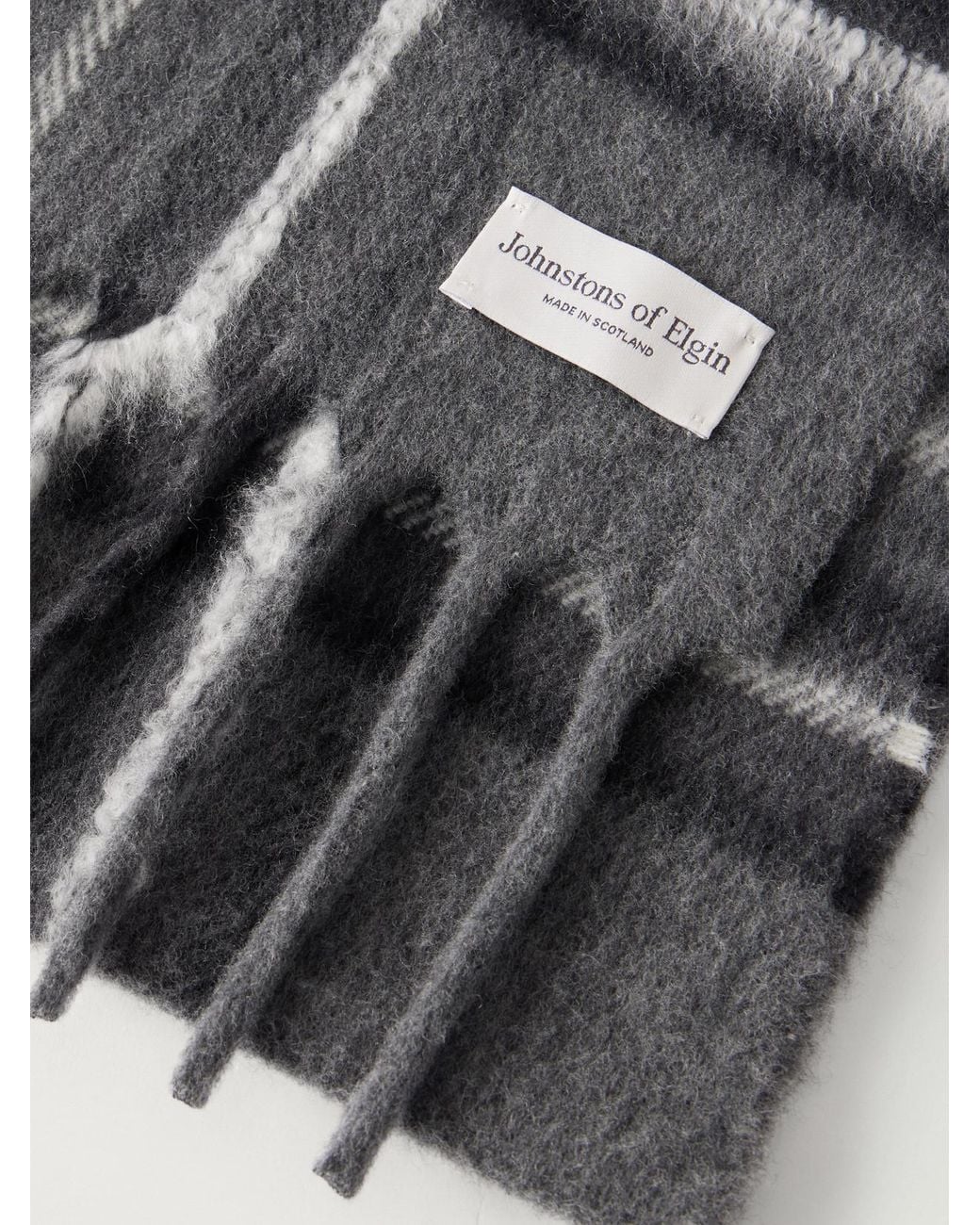 Johnstons Gray Mull Fringed Checked Wool, Cashmere And Silk-Blend Scarf
