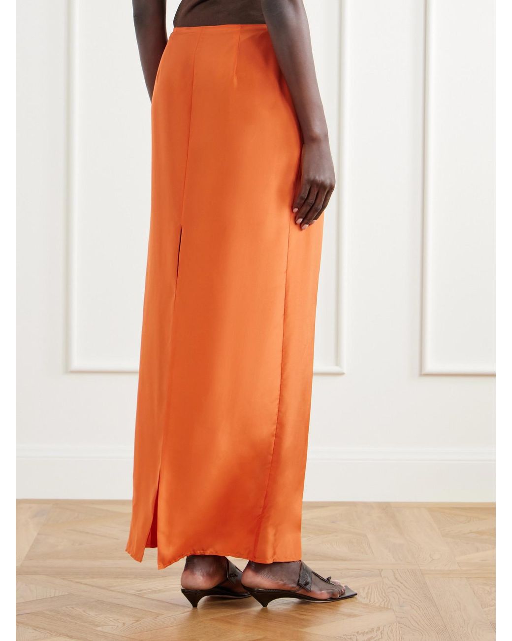 Colleen Allen Orange Silk-Habotai Maxi Skirt