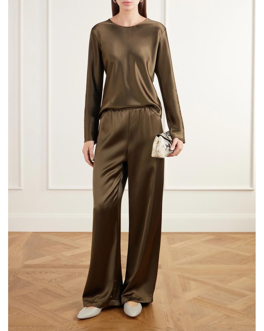 Leset Green Barb Draped Satin Blouse