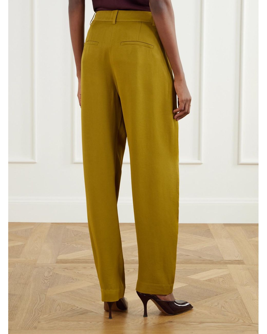 Tibi Yellow Grace Satin-Twill Tapered Pants