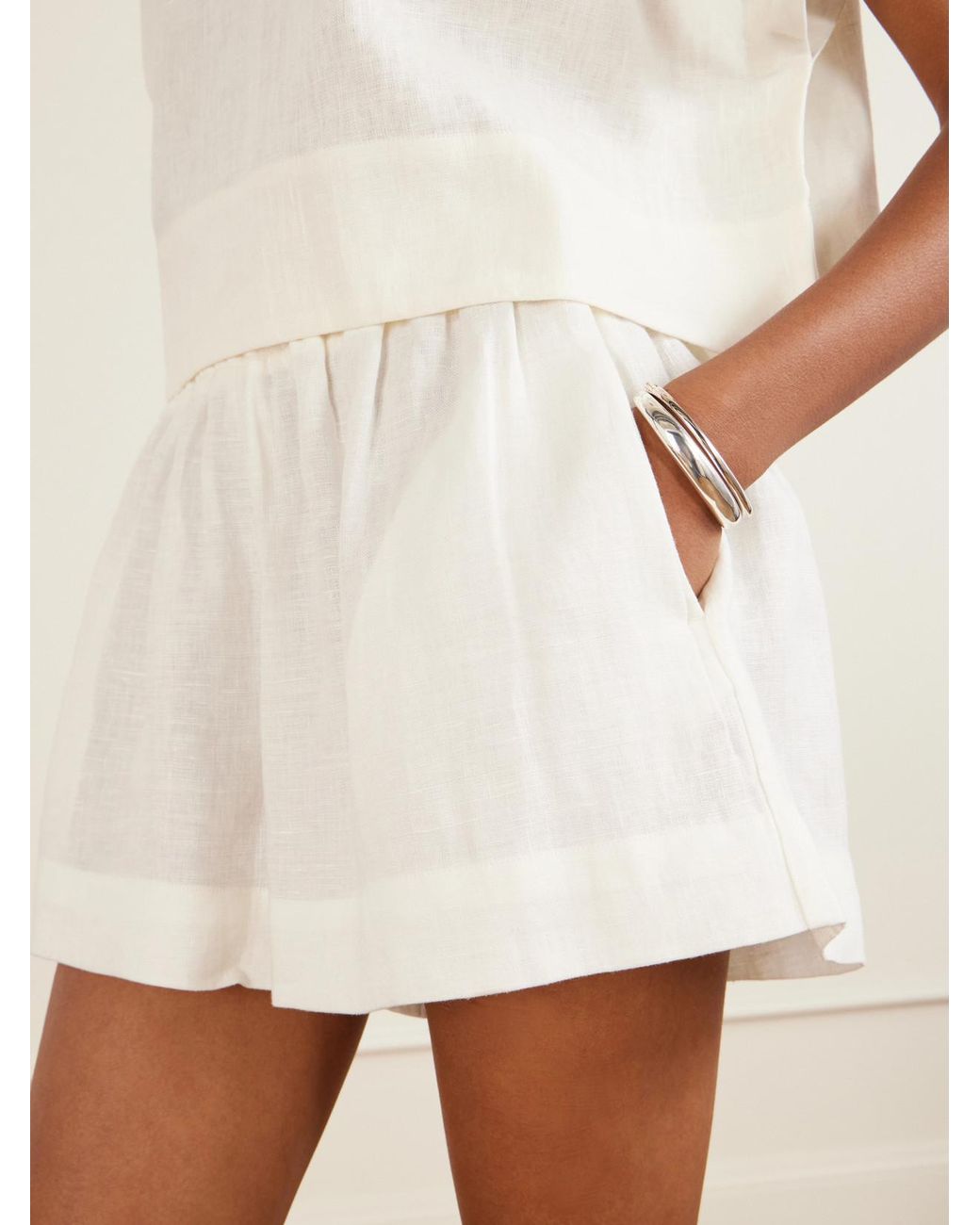 Suzie Kondi White Shkip Linen Shorts