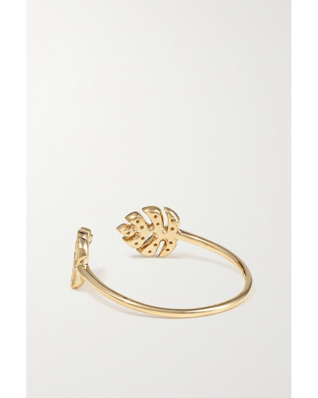 Sydney Evan Metallic Tiny Monstera Leaf 14-Karat Diamond Ring