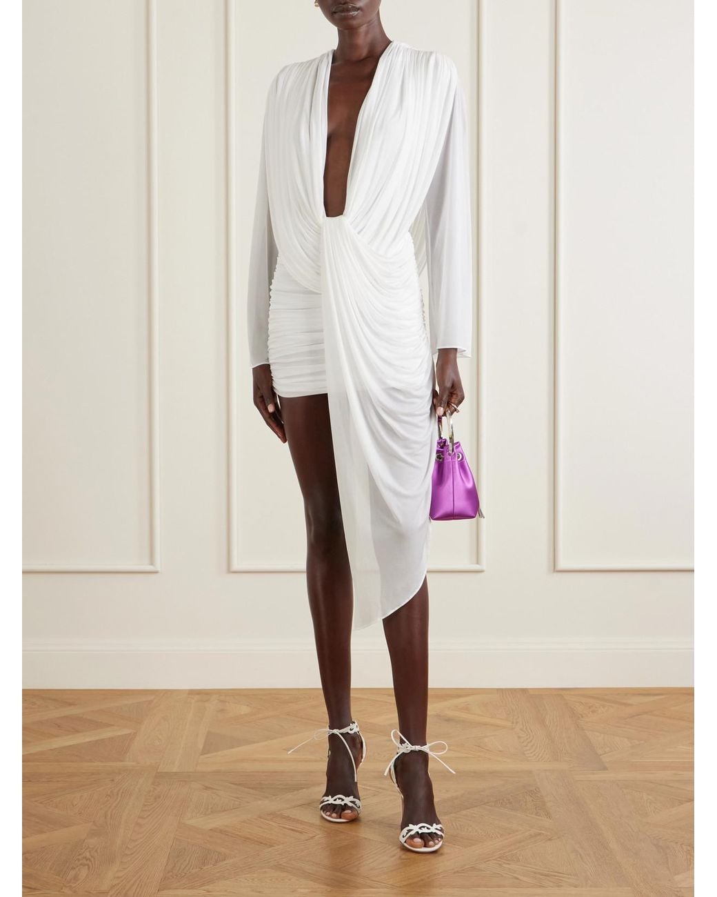 Christopher Esber White Ripple Draped Jersey Mini Dress
