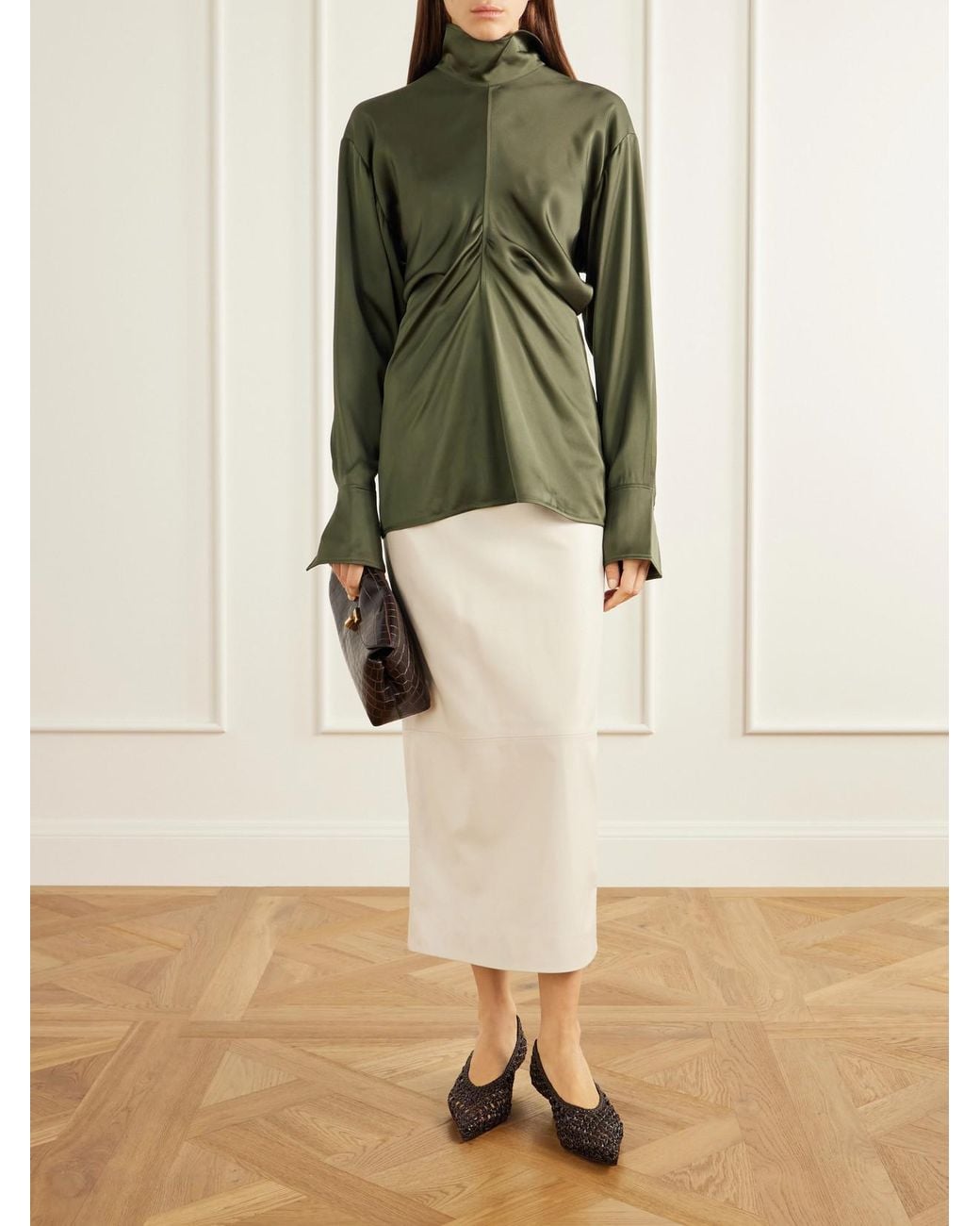 Totême Green Slouch Draped Satin Blouse