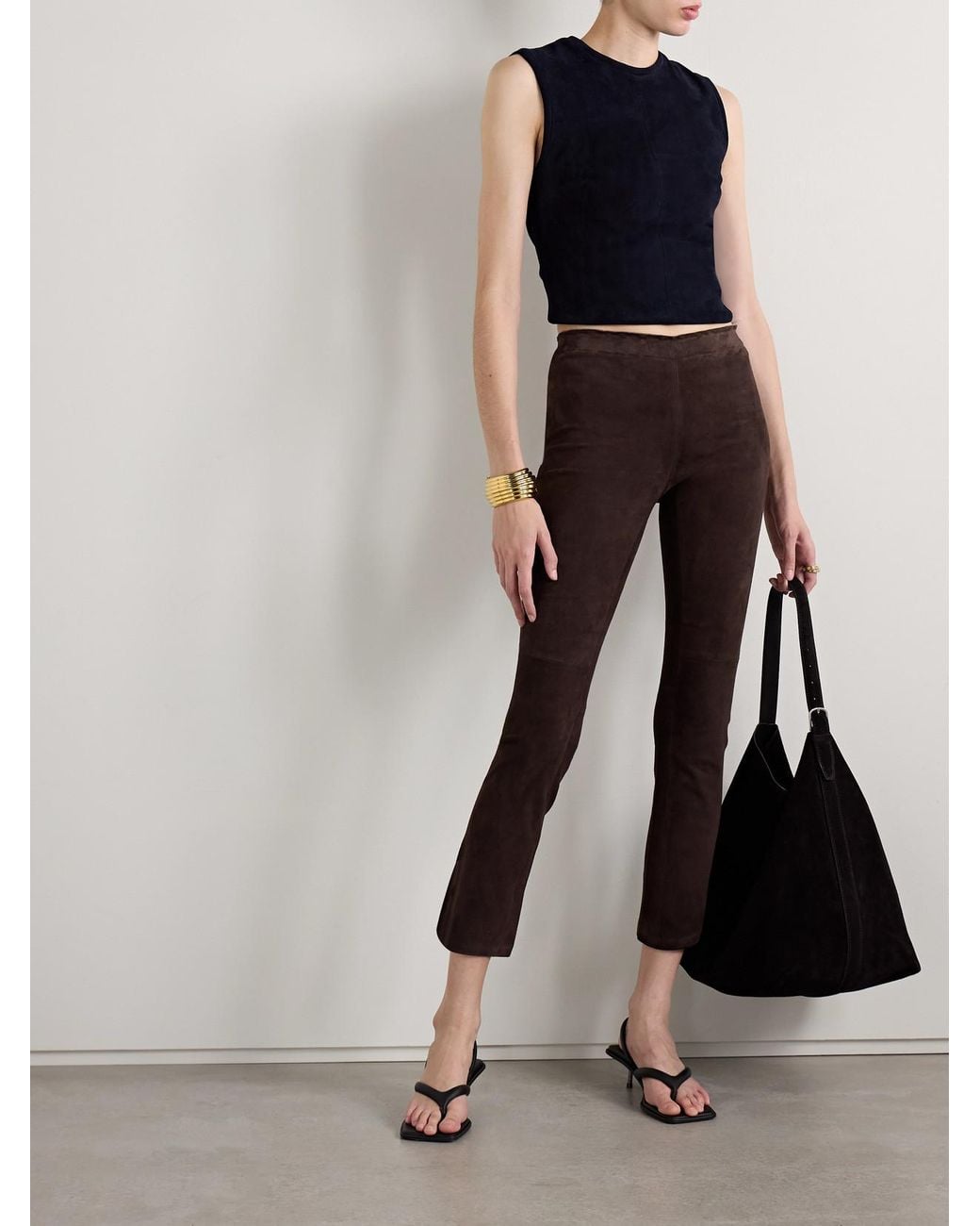 Stouls Brown Jp Twenty Cropped Suede Flared Leggings