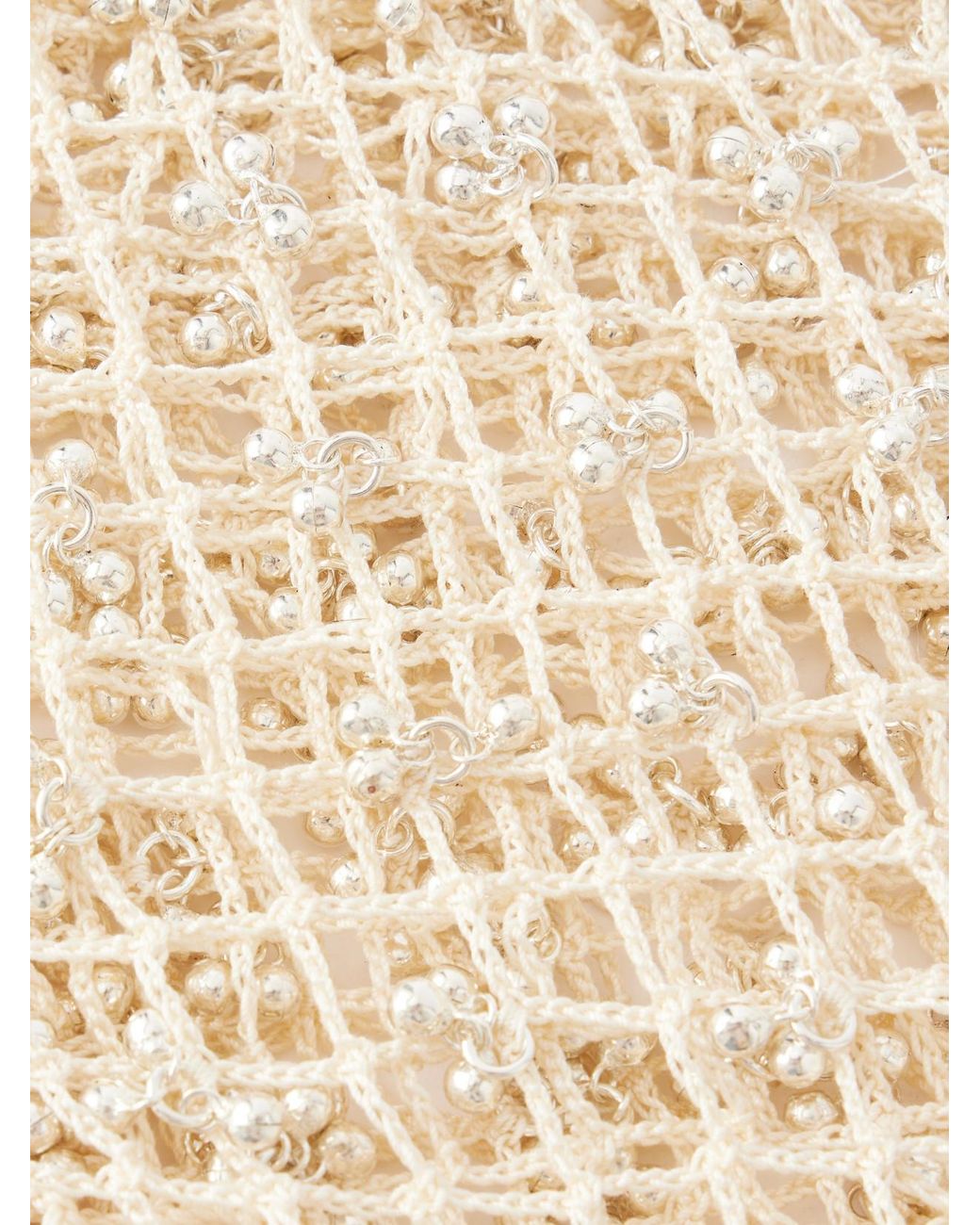 Yoshita 1967 Natural Embellished Crochet-Knit Cotton Scarf
