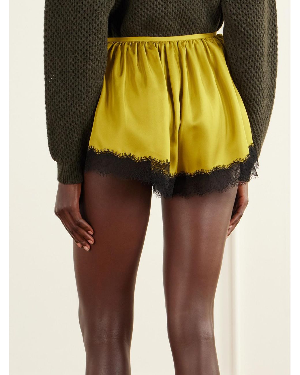 Ulla Johnson Yellow Georgina Chantilly Lace-Trimmed Silk-Twill Shorts