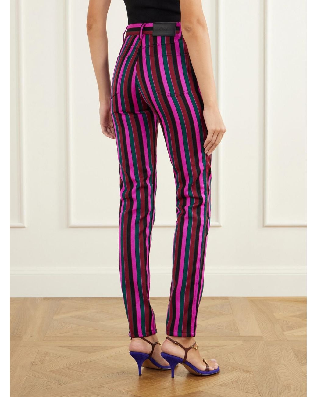 Chloé Purple Striped Virgin Wool Mid-Rise Skinny Pants