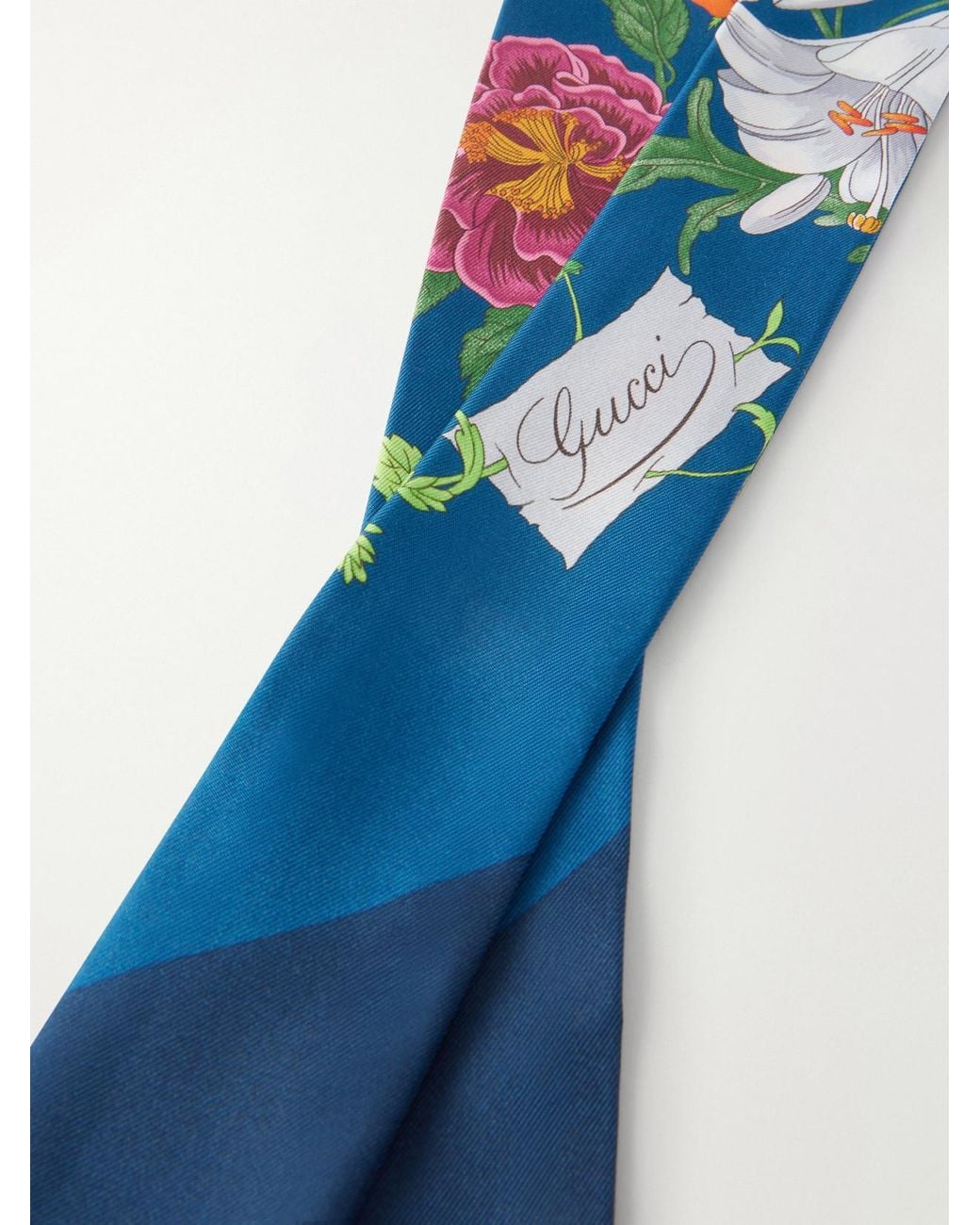 Gucci Blue Flora Printed Silk-Twill Scarf