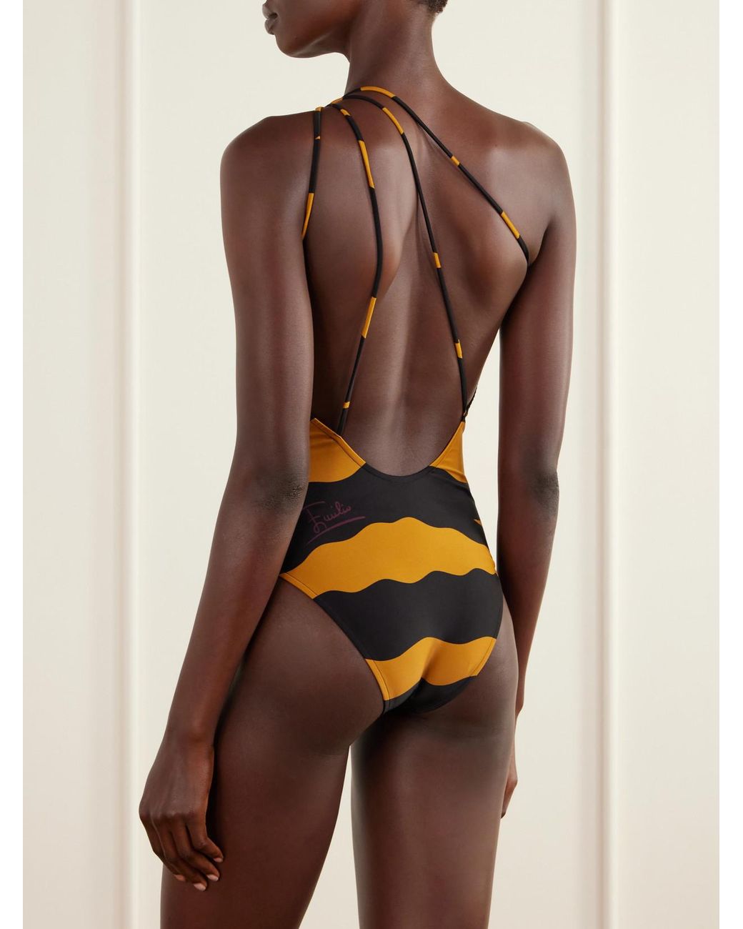 Emilio Pucci Yellow One-Shoulder Printed Swimsuit