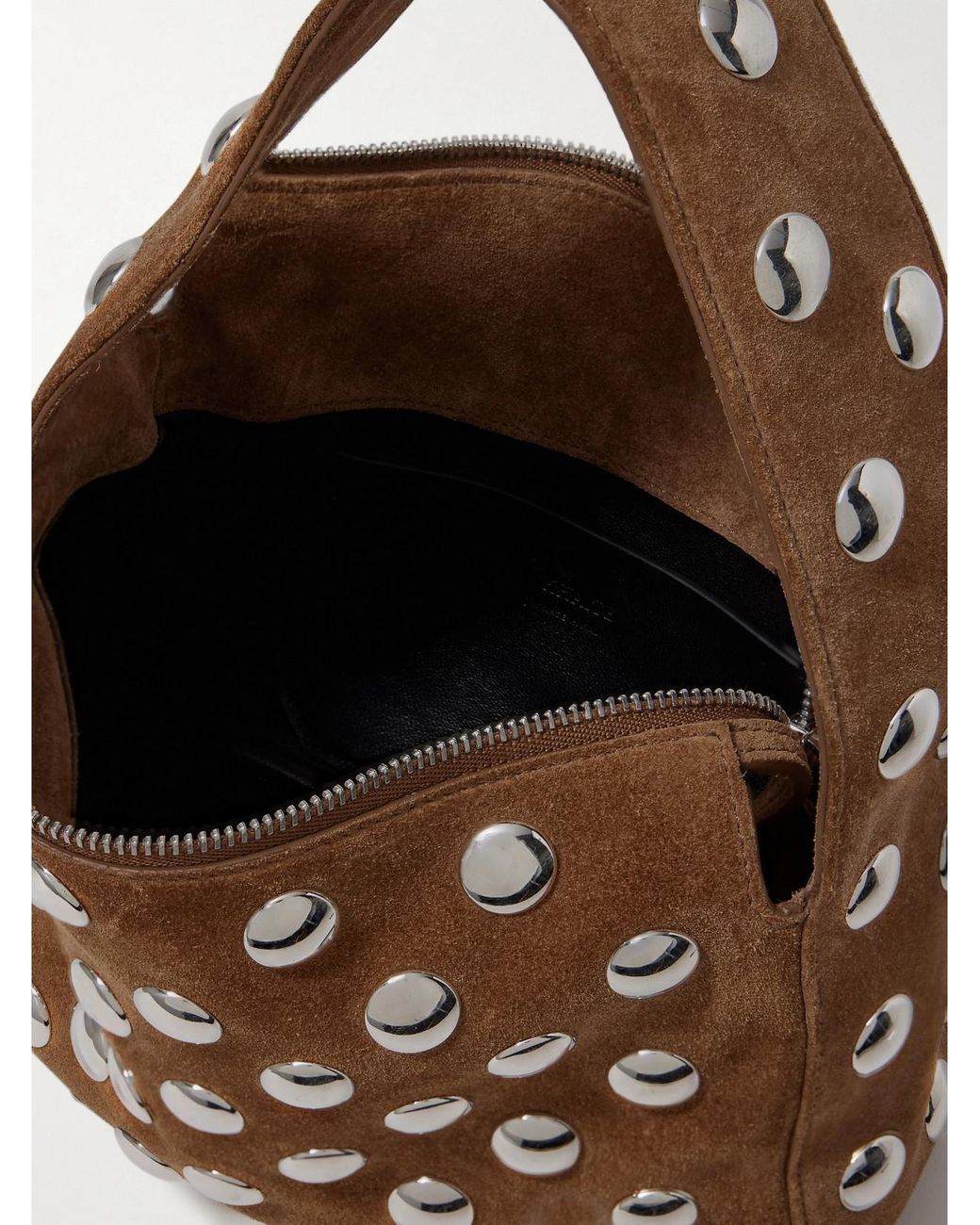 Khaite Brown Elena Small Studded Suede Shoulder Bag