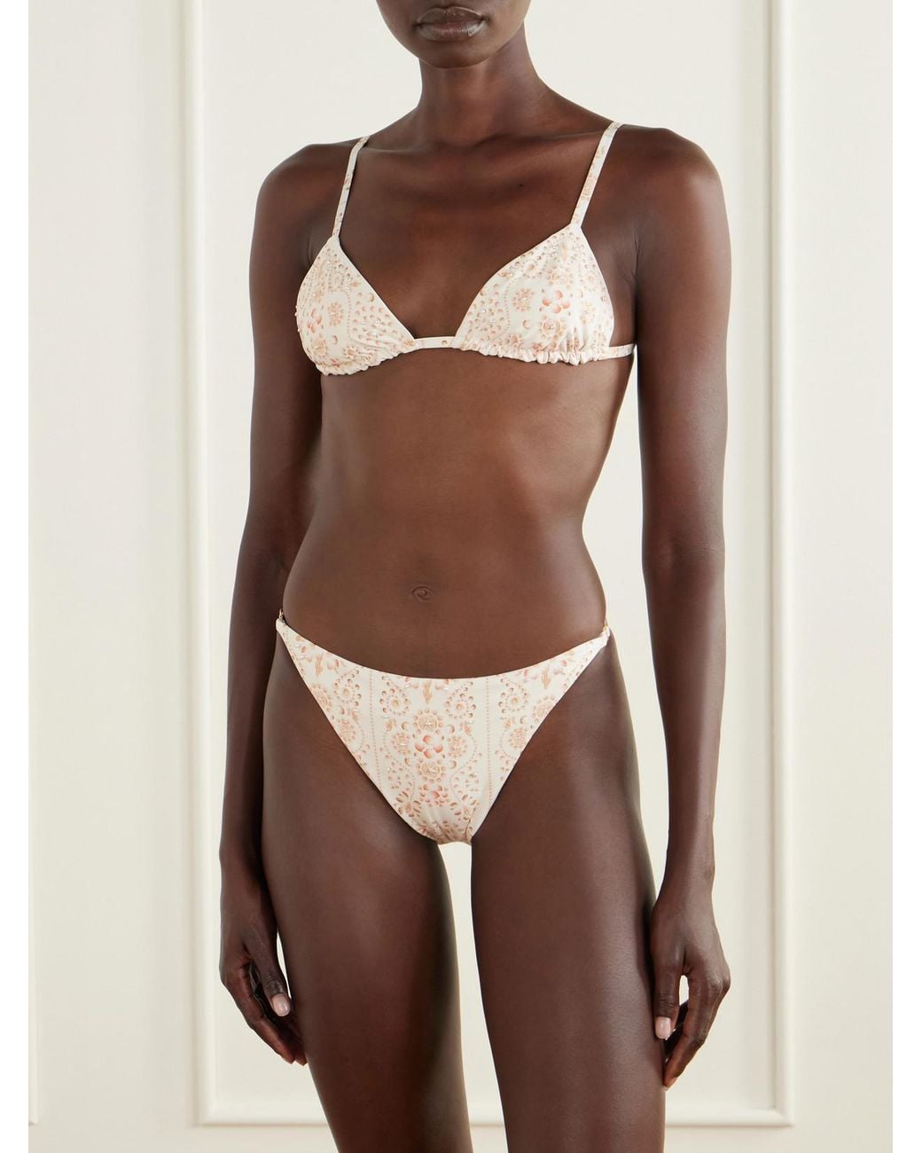 Agua Bendita Natural Palmira Playa Bead-Embellished Printed Recycled-Blend Bikini Briefs