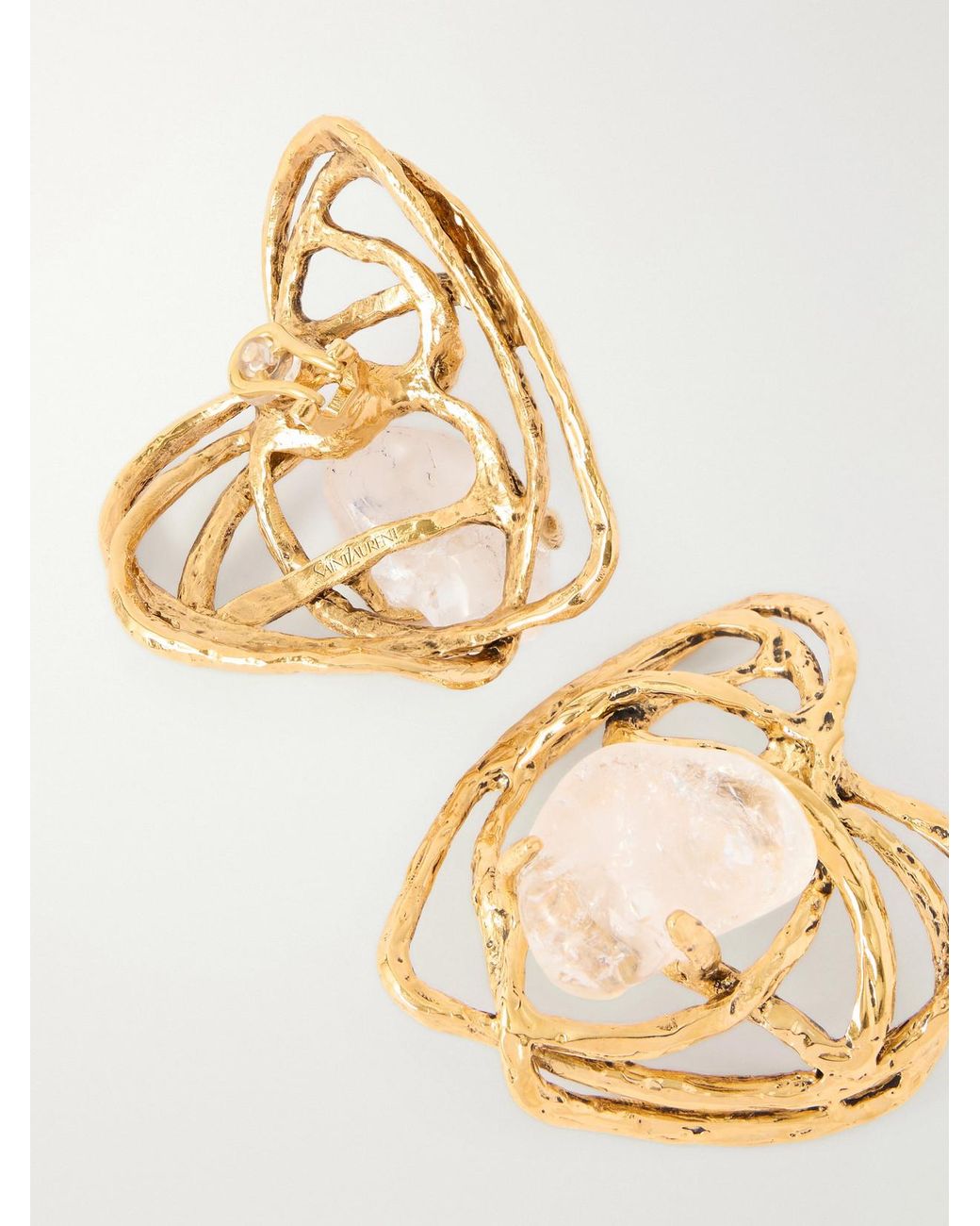 Saint Laurent Metallic Bo Coeur-Tone Quartz Earrings