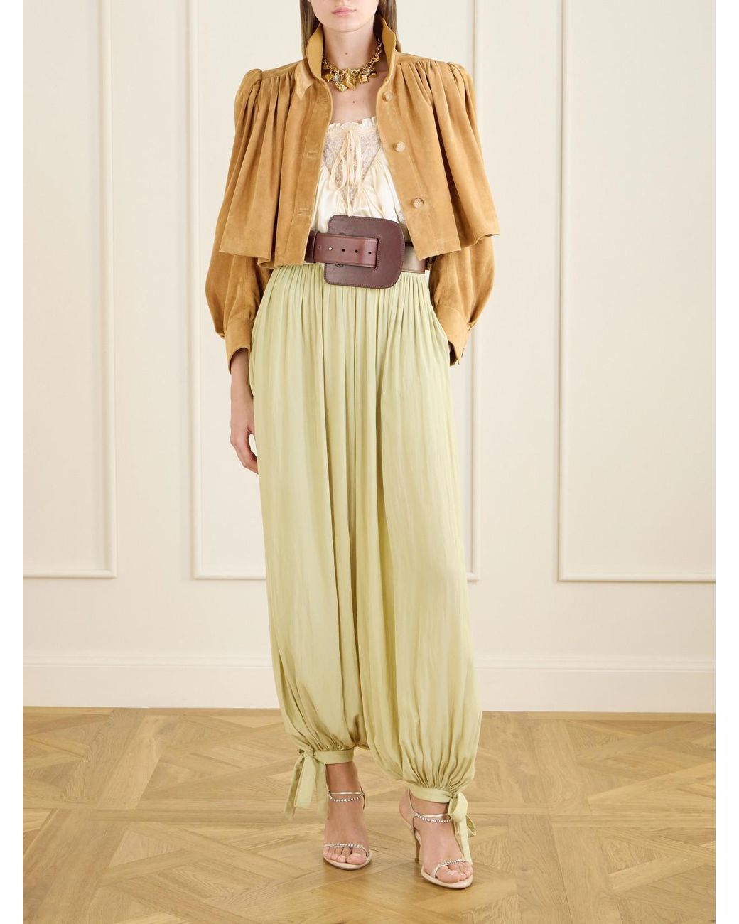 Chloé Natural Lace-Trimmed Silk-Satin Cami