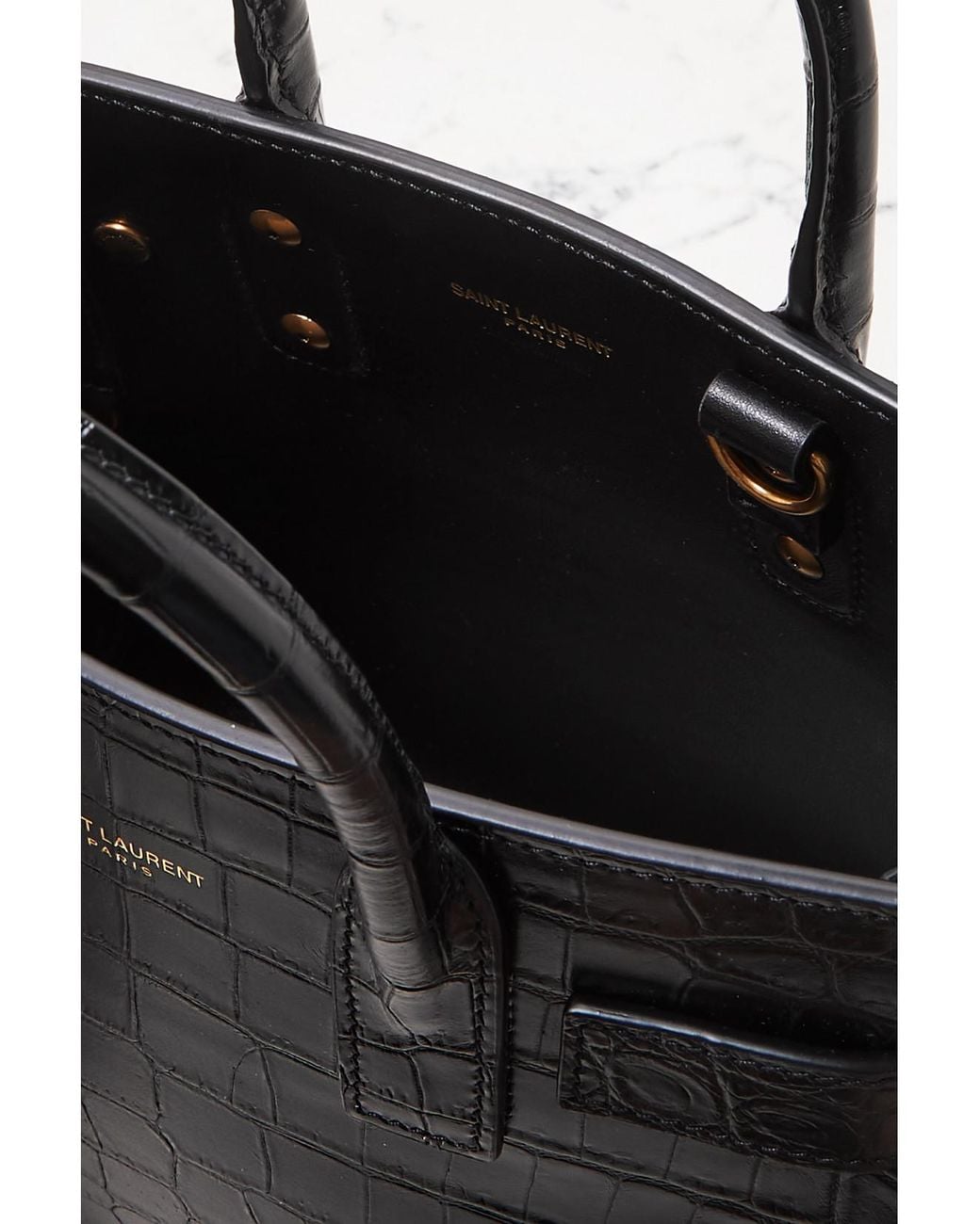 Saint Laurent Black Sac De Jour Nano Croc-embossed Leather Tote Bag