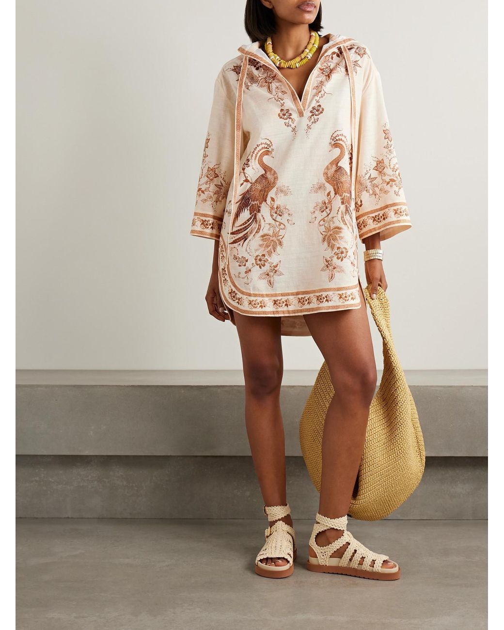 ワンピース ZIMMERMANN ASCENSION COTTON MINI DRESS Zimmermann Ascension Hooded Printed Cotton Mini Dress in