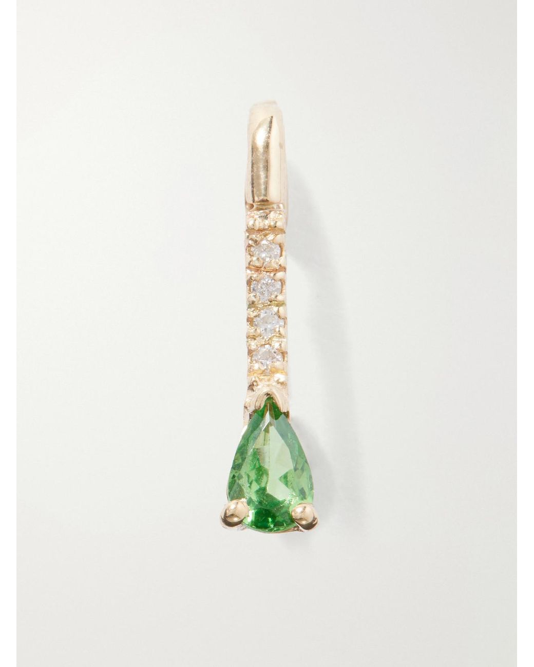 Loren Stewart White Mini Gemstone Diamond Safety Pin 14-Karat Tsavorite And Diamonds Earring