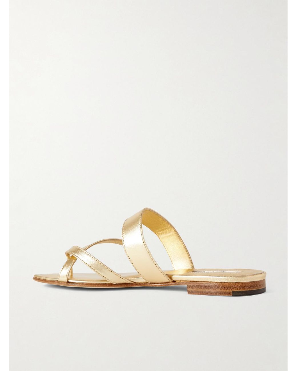 Manolo Blahnik Natural Susa Metallic Leather Sandals