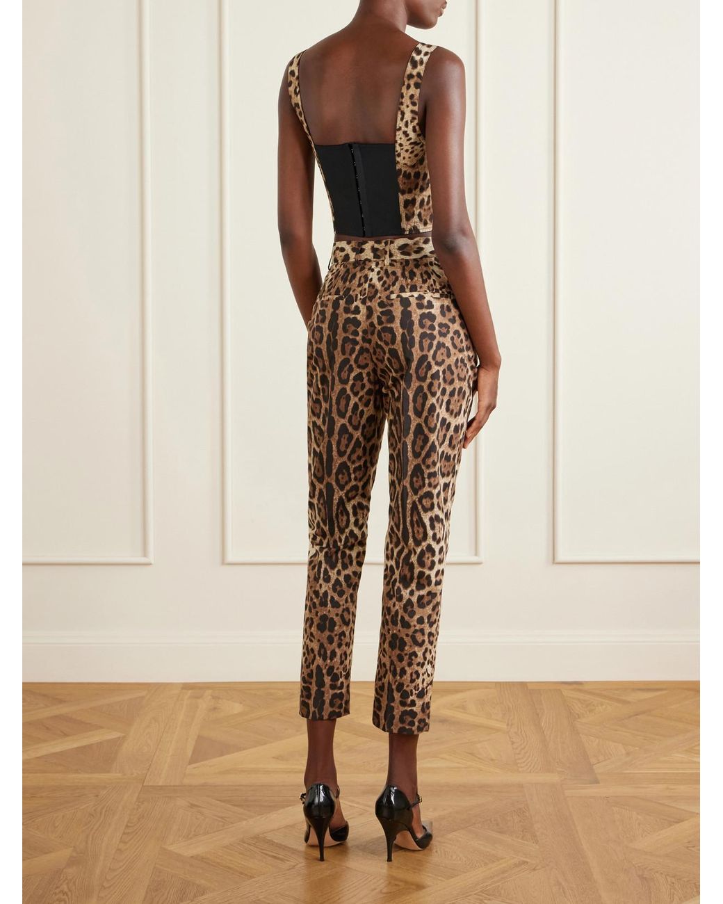 Dolce & Gabbana Natural Leopard-Print High-Rise Cotton Straight-Leg Pants