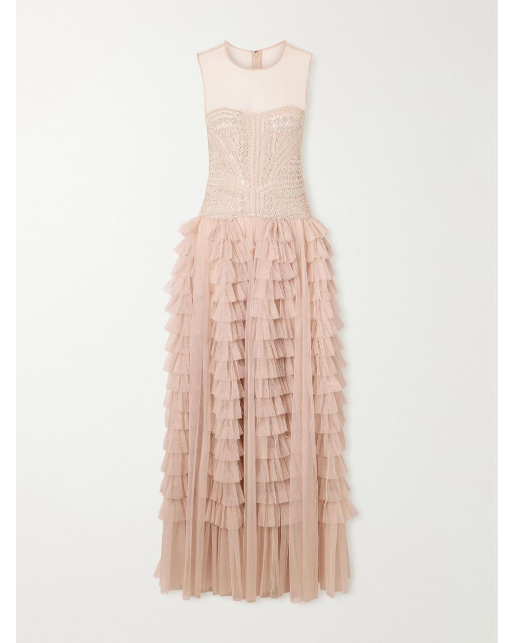 Ulla Johnson Pink Orla Crochet And Tulle Gown