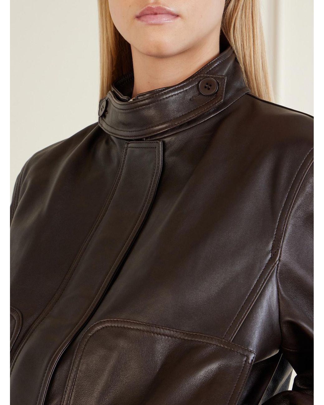 Nour Hammour Black Rios Ribbed Leather Bomber Jacket