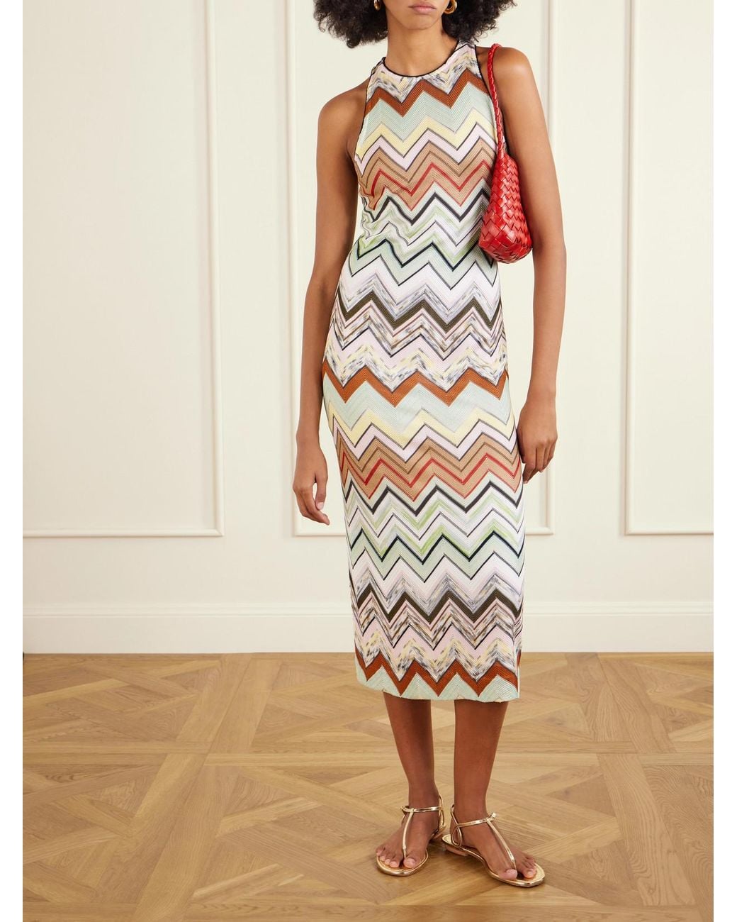 Missoni White Striped Crochet-Knit Midi Dress