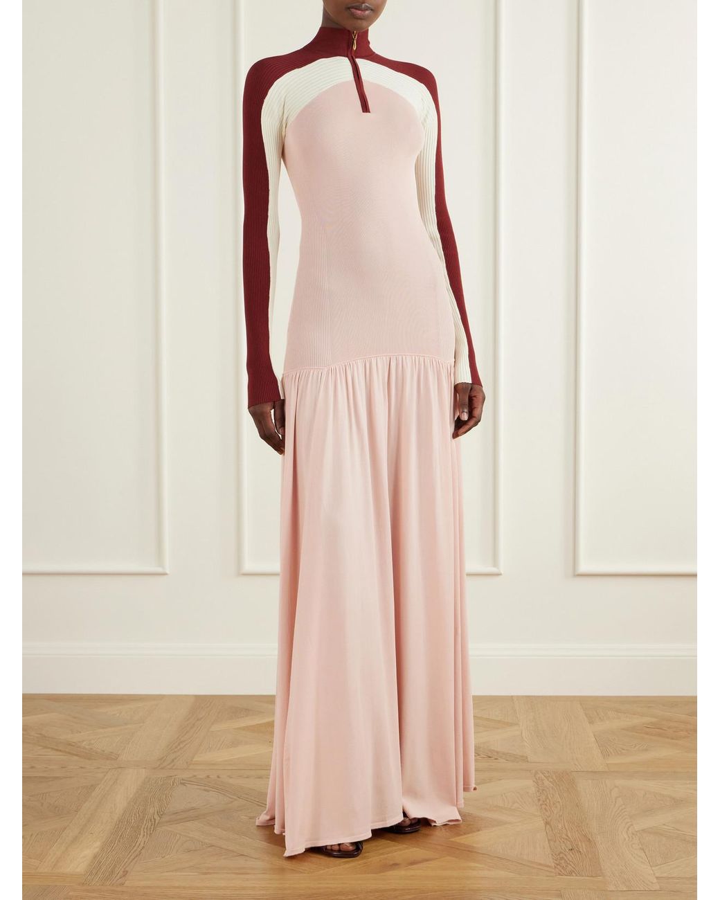 Zimmermann Pink Clash Rib-Knit And Jersey Maxi Dress
