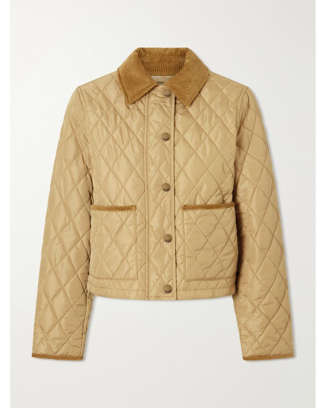 Burberry Natural Cropped Corduroy-Trimmed Quilted Shell Jacket