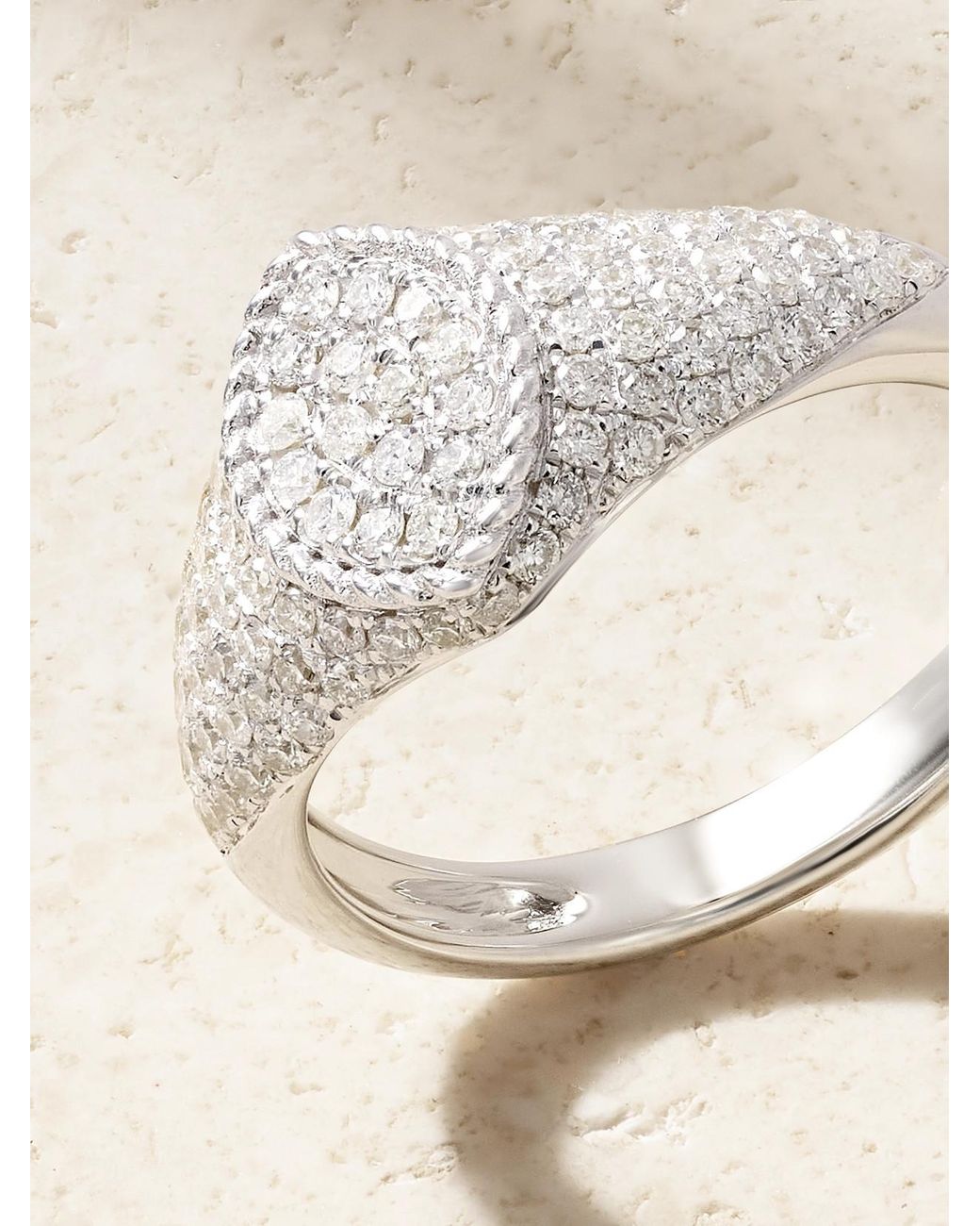 Yvonne Léon Natural Baby Chevalière Marquise 9-Karat Diamond Signet Ring