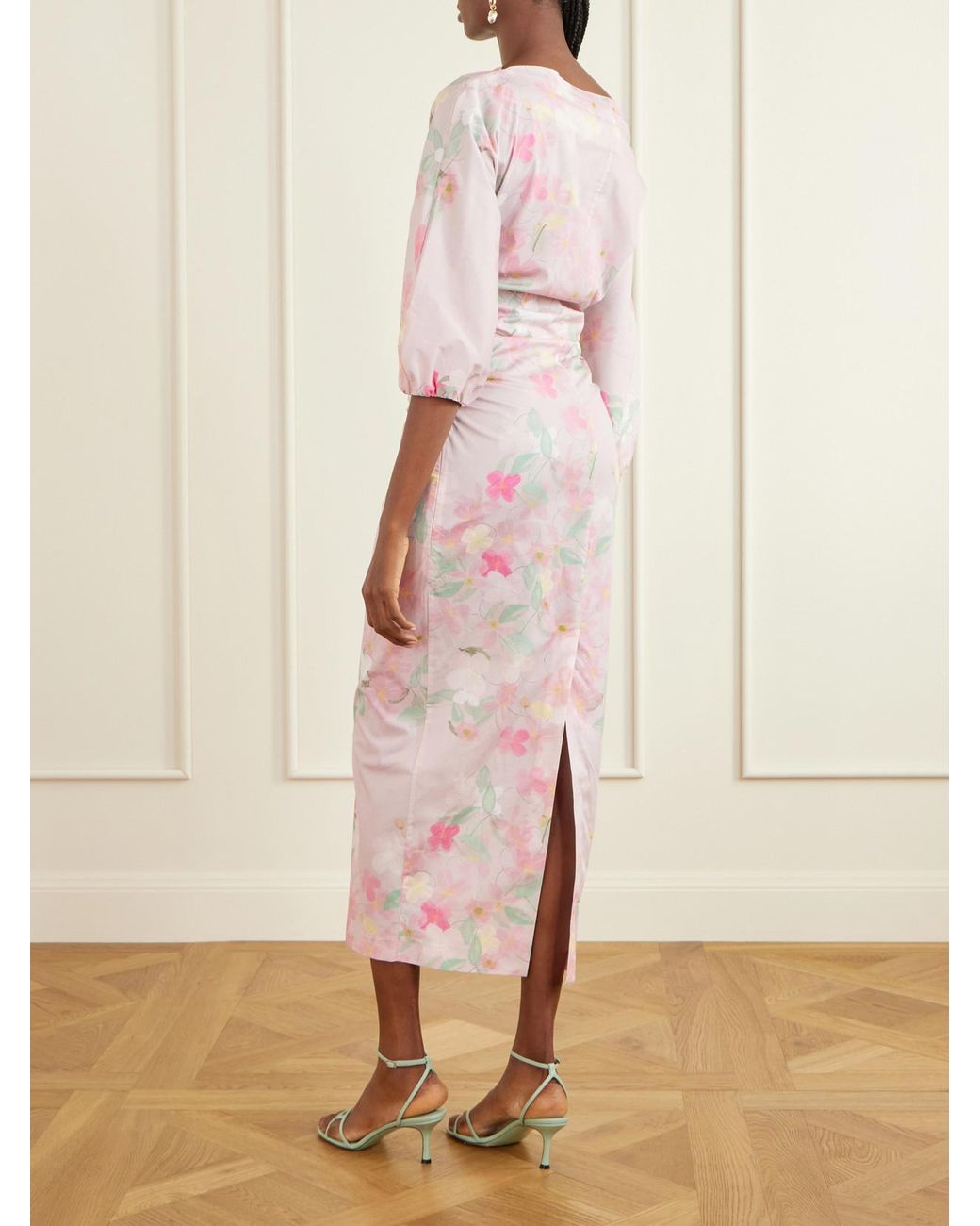 BERNADETTE Pink Ezra Floral-Print Cotton-Blend Midi Dress
