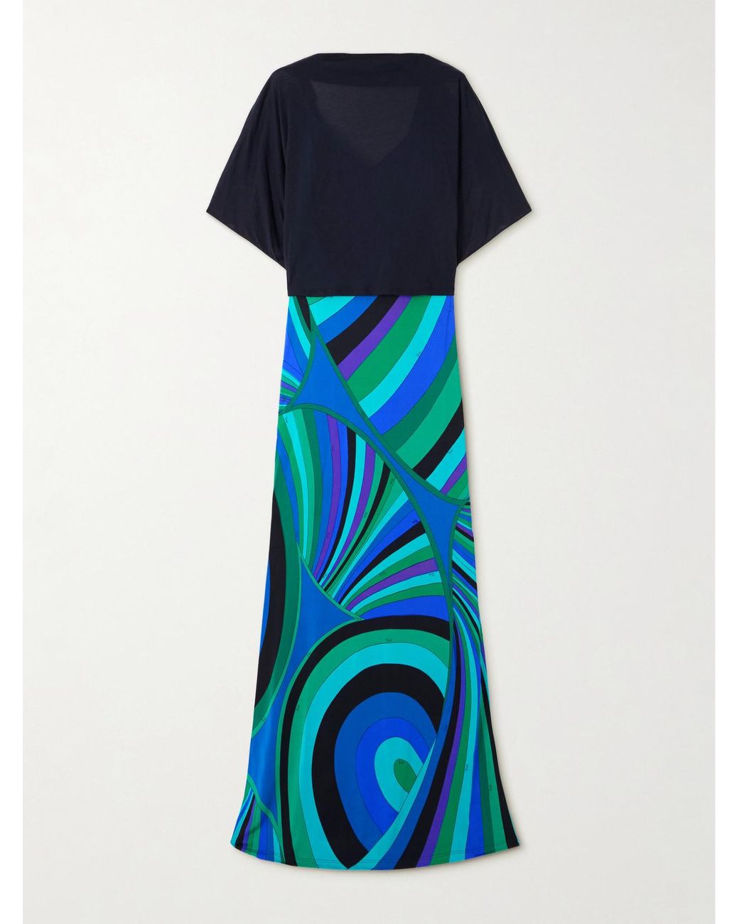 Emilio Pucci Blue Layered Cotton And Silk-Blend And Printed Jersey Maxi Dress