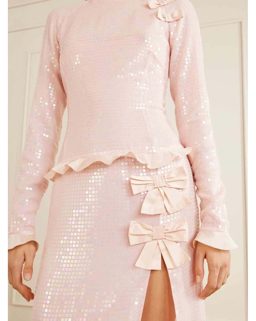 Alessandra Rich Pink Sequin-Embellished Silk-Georgette Midi Dress