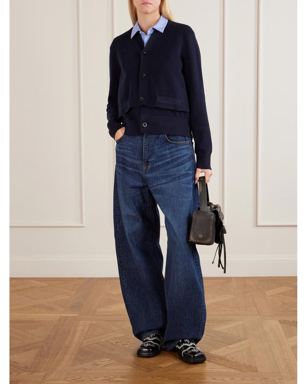 Sacai Blue Cotton-Poplin Cardigan