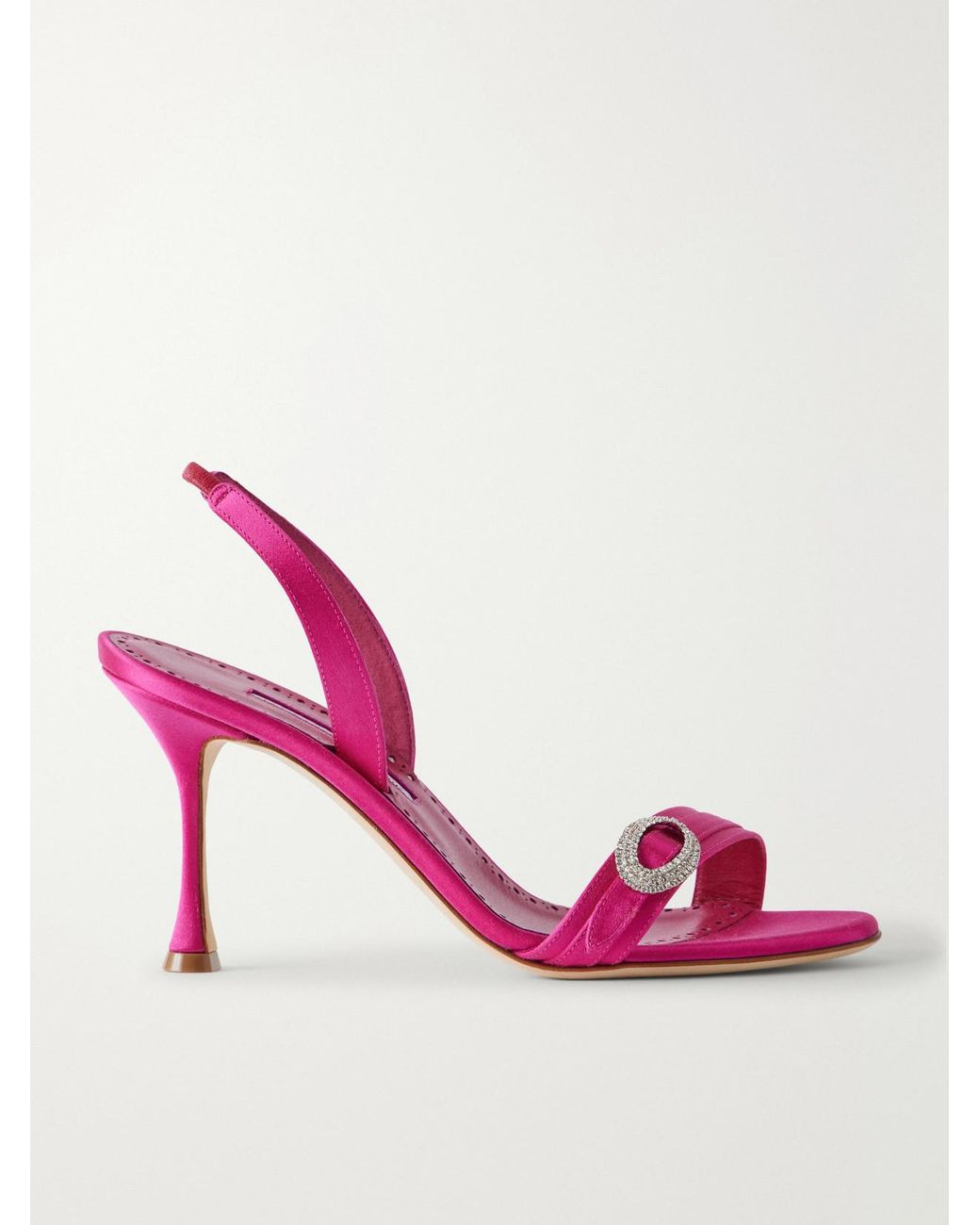 Manolo Blahnik Pink Zutosan 90 Crystal-Embellished Satin Slingback Sandals