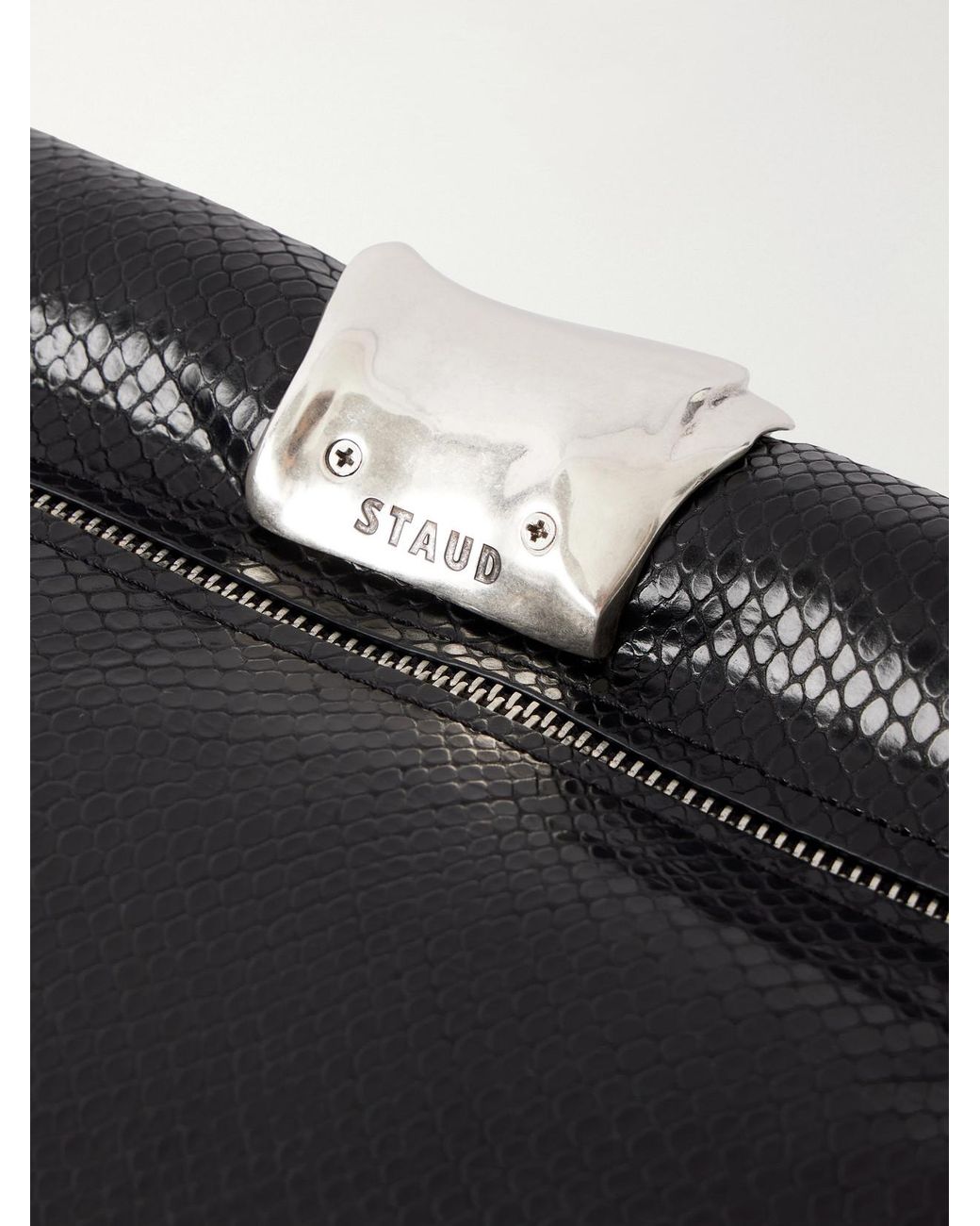 Staud Black Snake-Effect Leather Clutch