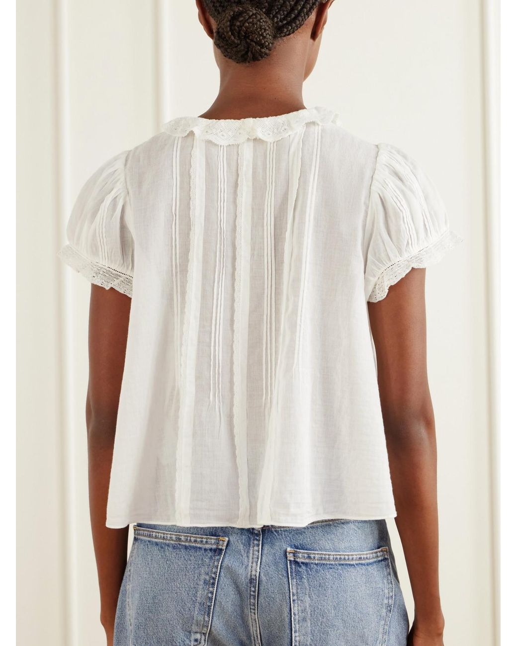 Doen White Helena Lace-Trimmed Organic Cotton Blouse